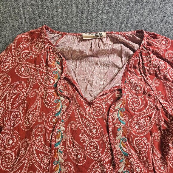 Savanna Jane Top Shirt Womens Large Red Orange Embroidered Boho Peasant Casual - Picture 2 of 11